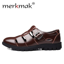 Load image into Gallery viewer, Merkmak Men Sandals Genuine Leather Sandals Men Breathable Outdoor Casual Male Beach Shoes Man Flat Big Size 38-47 Drop Shipping