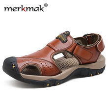 Load image into Gallery viewer, Merkmak Genuine Leather Summer Outdoor Beach Sandals Anti-shock Non-Slip Men's Casual Shoes Comfortable Toe Protective Sandals