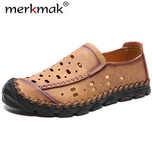 Load image into Gallery viewer, Merkmak Men's Summer Hollow Out Breathable Beach Sandals Casual Outdoor Slippers Sandals Mens Loafers Slip on Shoes Size 38-46
