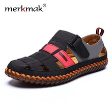 Load image into Gallery viewer, Merkmak Men Cow Leather Sandals Outdoor 2020 Summer Handmade Men Shoes Men Breathable Casual Shoes Footwear Walking Sandals