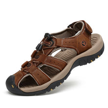 Load image into Gallery viewer, Merkmak Men Shoes Genuine Leather Summer Men Sandals Elastic Band Man Shoes Beach Sandals Men's Outdoor Casual Big Size 47 Flat