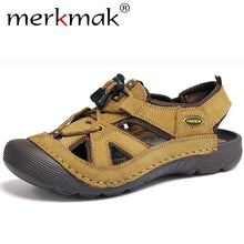 Load image into Gallery viewer, Merkmak Summer Male Genuine Leather Shoes Men Sandals Men Shoes Beach Fashion Outdoor Casual Non-slip Sneakers Footwear Flat