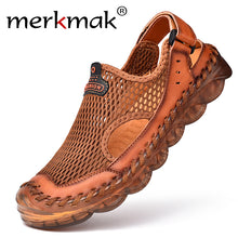 Load image into Gallery viewer, Merkmak Summer Genuine Leather Men's Sandals Handmade Classic Men Shoes Walking Beach Sandals Outdoor Men Roman Sandals Big Size