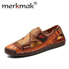 Load image into Gallery viewer, Merkmak 2020 New Summer Men Breathable High Quality Leather Sandals Man Flats Fashion Casual Beach Men's shoes Plus Size 39-48