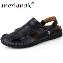 Load image into Gallery viewer, Merkmak Men Sandals Leather Summer 2018 Genuine Leather Male Beach Shoes Outdoor Slippers Soft Rubber Breathable Sandal For Man