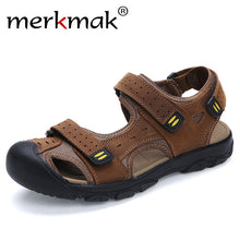 Load image into Gallery viewer, Merkmak 2018 New Fashion Summer Shoes Cow Leather Men Sandals Mens Casual Outdoor Sandal Rubber Sole Beach Shoes Plus Size 47